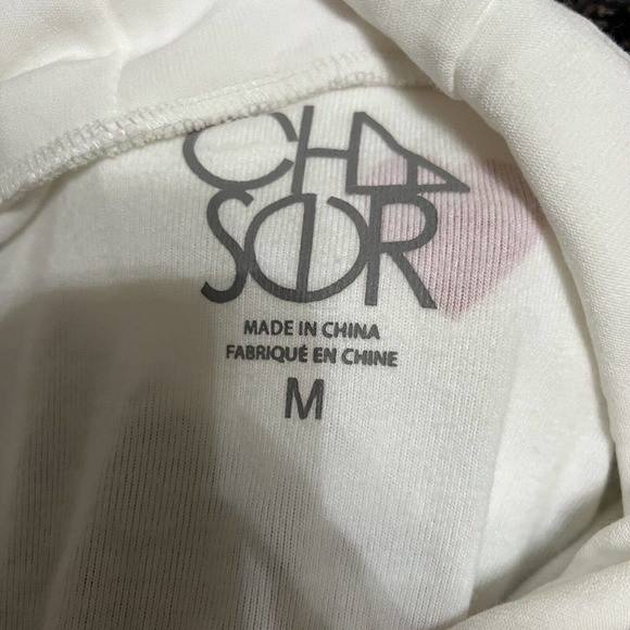 Chaser Women Pullover Heart Print Hoodie Sweatshirt Top Ivory Knit Sz M Long Slv - Picture 5 of 6